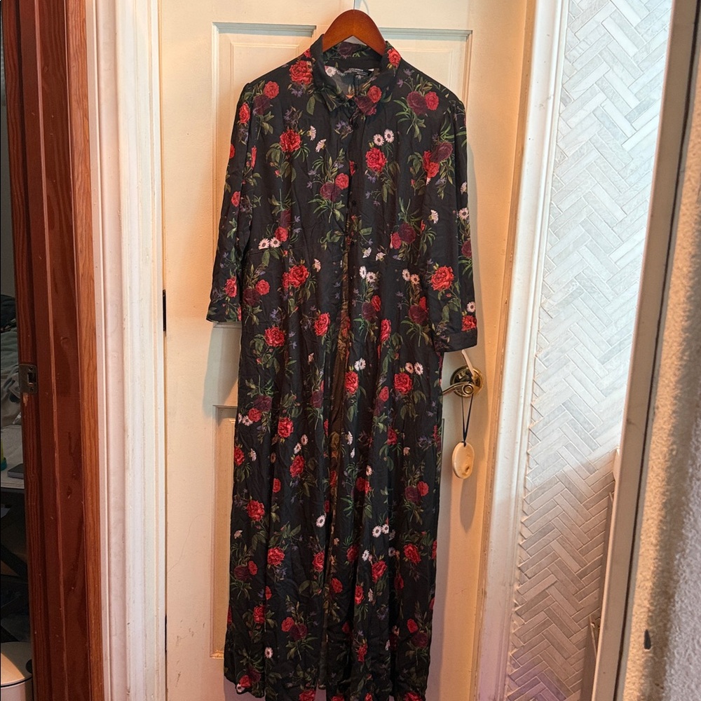 Zara Black dress with Red and Burgundy Rose Print